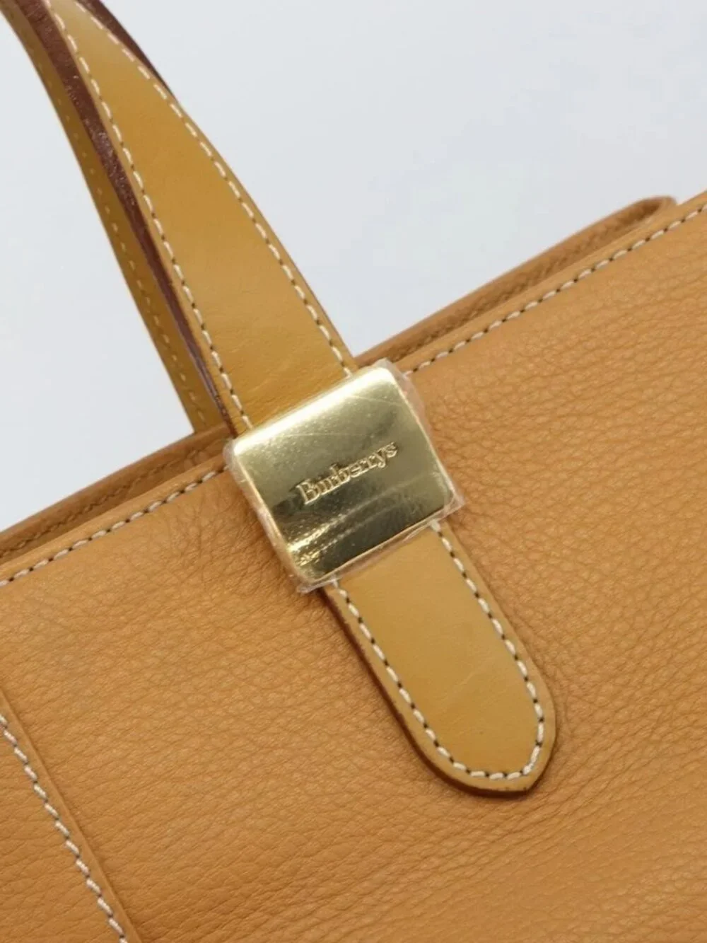 Burberrys Tote Bag Leather Beige Gold Auth 160726 - Picture 10 of 16